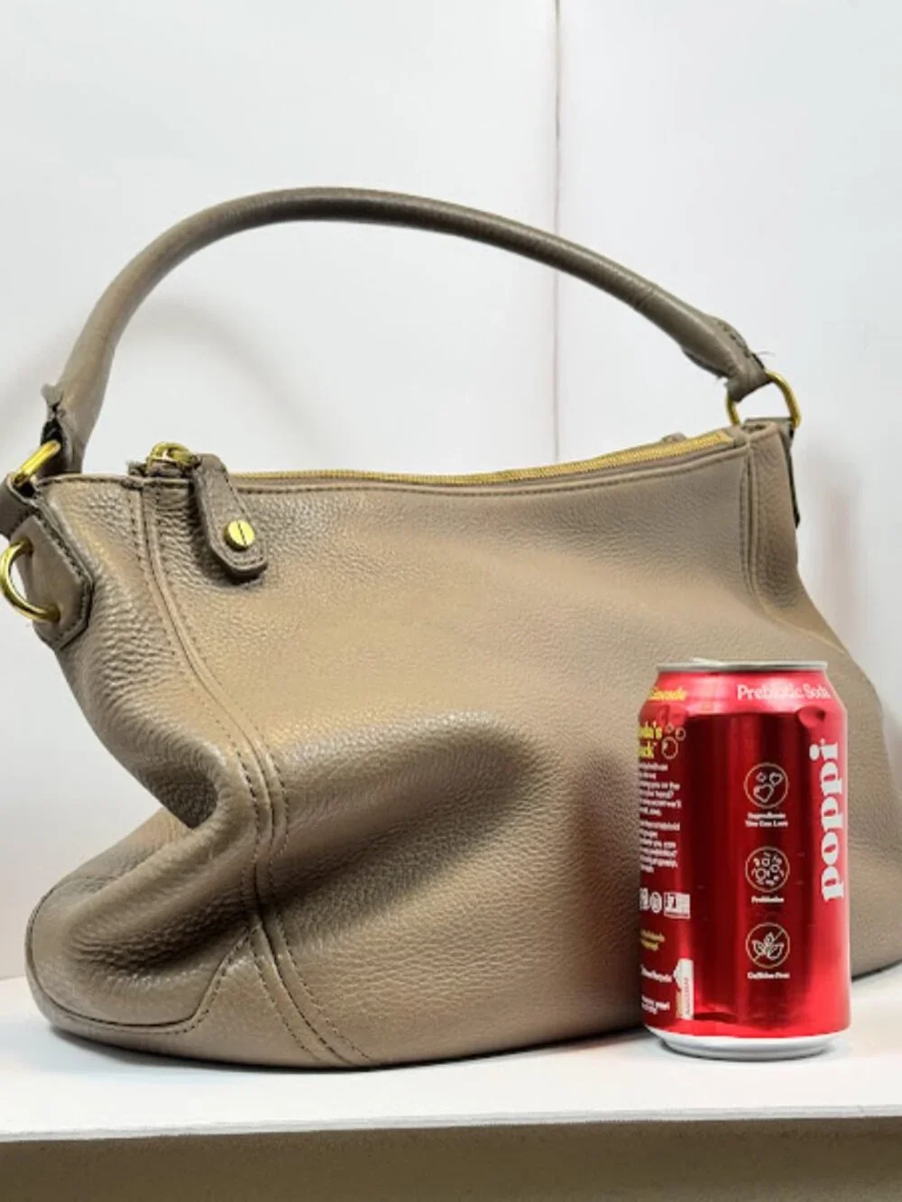 J. Crew Taupe Leather Slouchy Hobo Purse - Gold tone Hardware